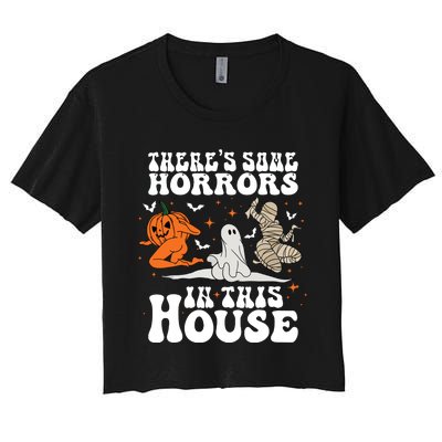 Theres Some Horrors In This House Halloween Women's Crop Top Tee