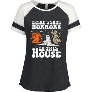 Theres Some Horrors In This House Halloween Enza Ladies Jersey Colorblock Tee