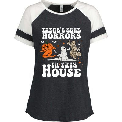 Theres Some Horrors In This House Halloween Enza Ladies Jersey Colorblock Tee