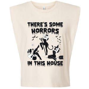 Theres Some Horrors In This House Halloween Witch Spooky Garment-Dyed Women's Muscle Tee