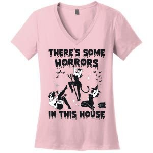 Theres Some Horrors In This House Halloween Witch Spooky Women's V-Neck T-Shirt