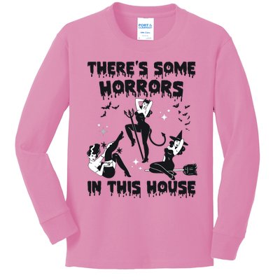 Theres Some Horrors In This House Halloween Witch Spooky Kids Long Sleeve Shirt