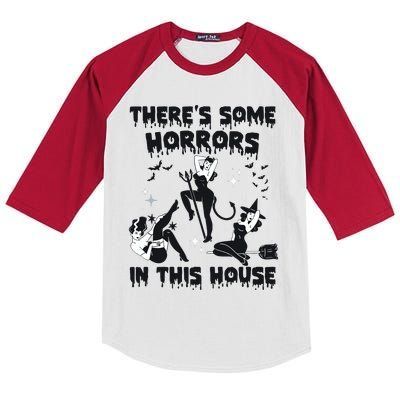 Theres Some Horrors In This House Halloween Witch Spooky Kids Colorblock Raglan Jersey