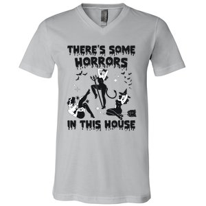 Theres Some Horrors In This House Halloween Witch Spooky V-Neck T-Shirt