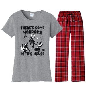 Theres Some Horrors In This House Halloween Witch Spooky Women's Flannel Pajama Set