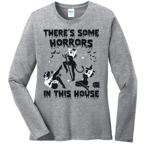 Theres Some Horrors In This House Halloween Witch Spooky Ladies Long Sleeve Shirt