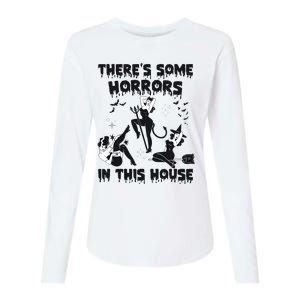 Theres Some Horrors In This House Halloween Witch Spooky Womens Cotton Relaxed Long Sleeve T-Shirt