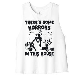 Theres Some Horrors In This House Halloween Witch Spooky Women's Racerback Cropped Tank