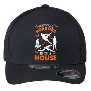 Theres Some Horrors In This House Spooky Ghost Halloween Flexfit Unipanel Trucker Cap