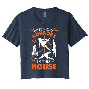 Theres Some Horrors In This House Spooky Ghost Halloween Women's Crop Top Tee