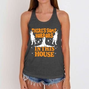 Theres Some Horrors In This House Spooky Season Halloween Women's Knotted Racerback Tank