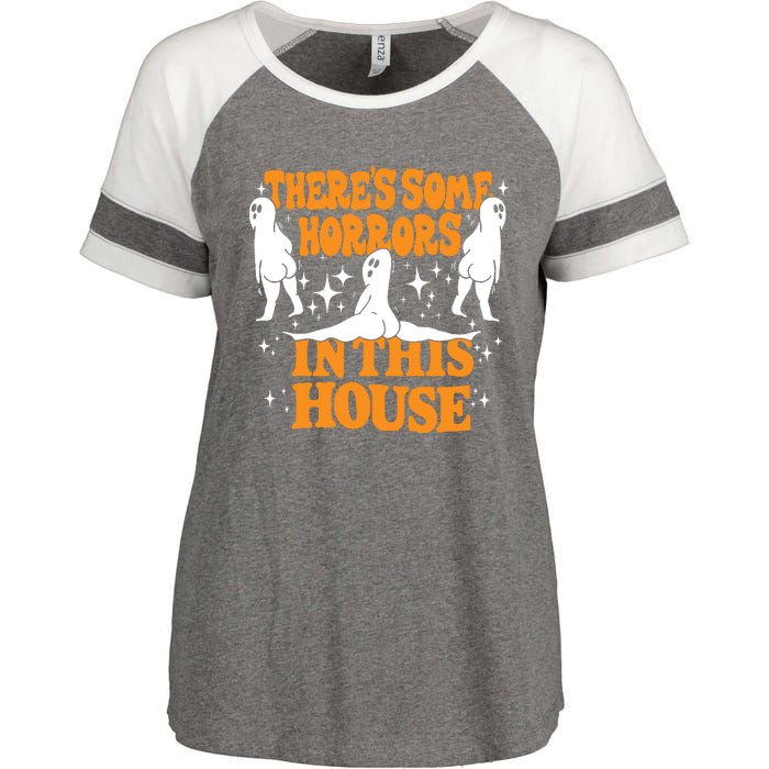 Theres Some Horrors In This House Spooky Season Halloween Enza Ladies Jersey Colorblock Tee