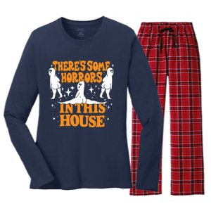 Theres Some Horrors In This House Spooky Season Halloween Women's Long Sleeve Flannel Pajama Set 