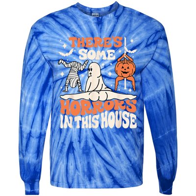 Theres Some Horrors In This House Ghost Pumpkin Halloween Tie-Dye Long Sleeve Shirt