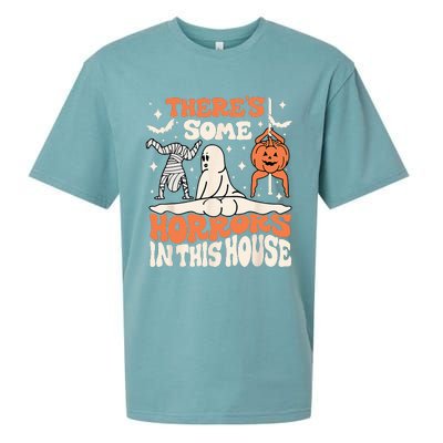 Theres Some Horrors In This House Ghost Pumpkin Halloween Sueded Cloud Jersey T-Shirt