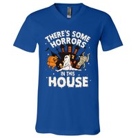 Theres Some Horrors In This House Pumpkin Ghost Halloween V-Neck T-Shirt