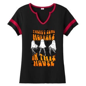 Theres Some Horrors In This House Funny Ghost Halloween Great Gift Ladies Halftime Notch Neck Tee