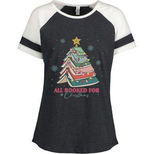 All Booked For Christmas, Christmas Book Tree Light, Funny Christmas,Christmas Gift, Christmas In July Enza Ladies Jersey Colorblock Tee