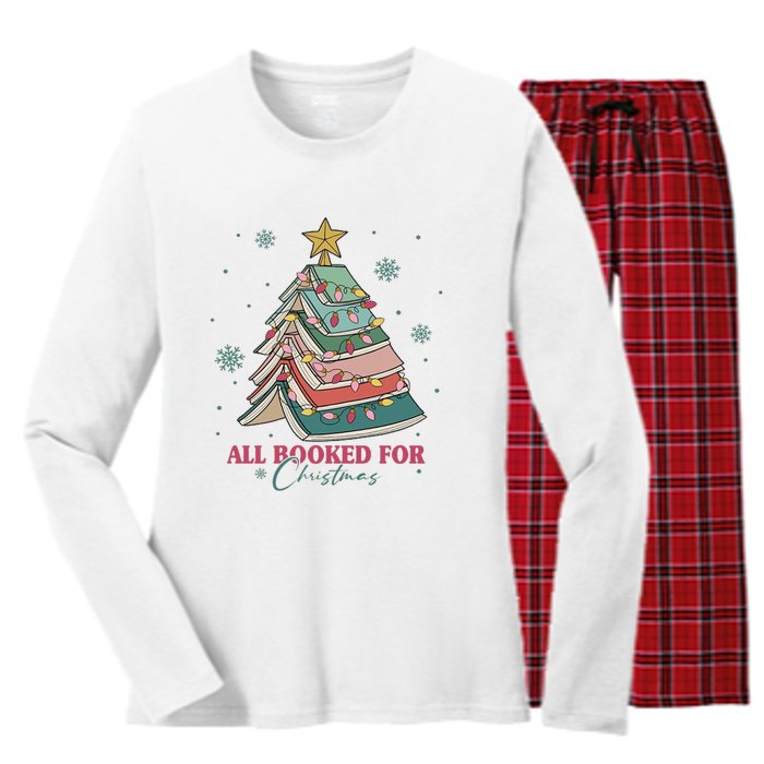 All Booked For Christmas, Christmas Book Tree Light, Funny Christmas,Christmas Gift, Christmas In July Women's Long Sleeve Flannel Pajama Set 