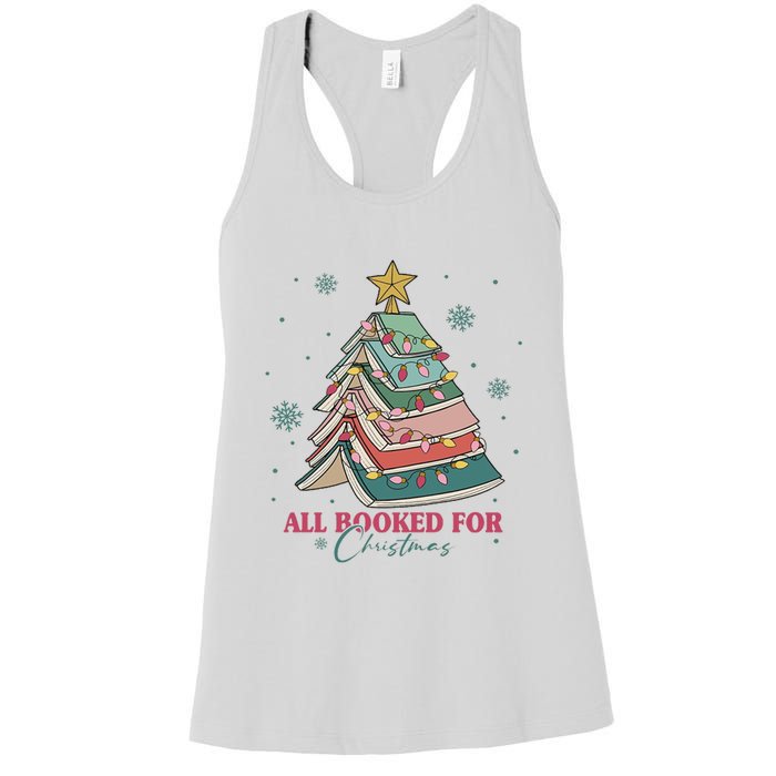 All Booked For Christmas, Christmas Book Tree Light, Funny Christmas,Christmas Gift, Christmas In July Women's Racerback Tank