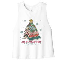 All Booked For Christmas, Christmas Book Tree Light, Funny Christmas,Christmas Gift, Christmas In July Women's Racerback Cropped Tank