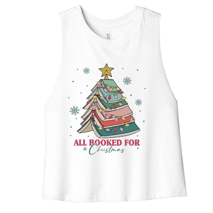 All Booked For Christmas, Christmas Book Tree Light, Funny Christmas,Christmas Gift, Christmas In July Women's Racerback Cropped Tank