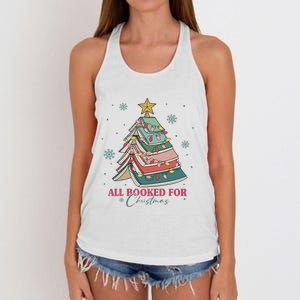 All Booked For Christmas, Christmas Book Tree Light, Funny Christmas,Christmas Gift, Christmas In July Women's Knotted Racerback Tank