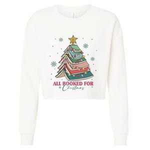 All Booked For Christmas, Christmas Book Tree Light, Funny Christmas,Christmas Gift, Christmas In July Cropped Pullover Crew