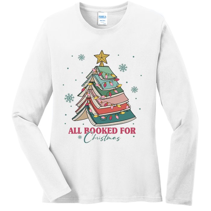 All Booked For Christmas, Christmas Book Tree Light, Funny Christmas,Christmas Gift, Christmas In July Ladies Long Sleeve Shirt