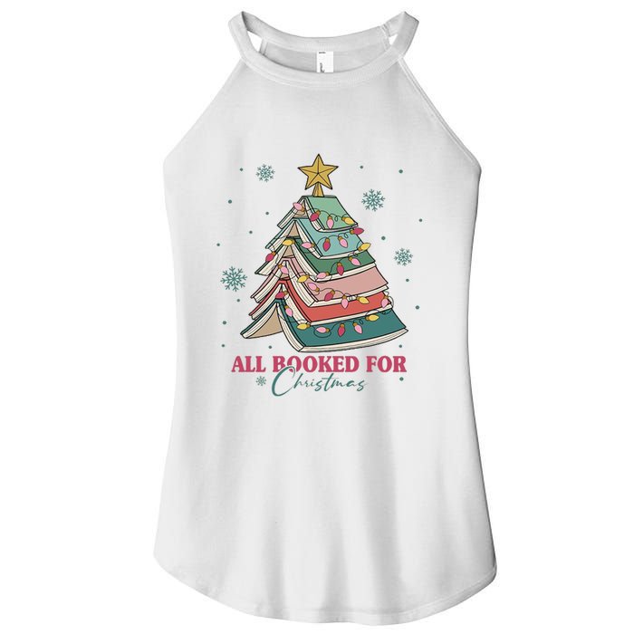 All Booked For Christmas, Christmas Book Tree Light, Funny Christmas,Christmas Gift, Christmas In July Women's Perfect Tri Rocker Tank