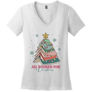 All Booked For Christmas, Christmas Book Tree Light, Funny Christmas,Christmas Gift, Christmas In July Women's V-Neck T-Shirt