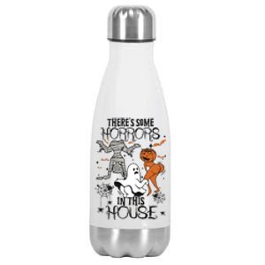 Theres Some Horrors In This House Funny Pumpkin Retro Halloween Spooky Stainless Steel Insulated Water Bottle