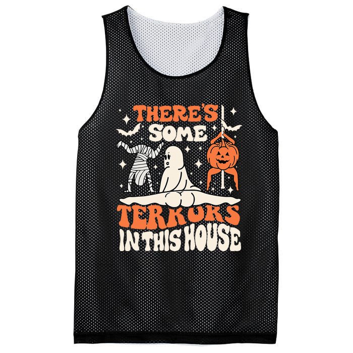 Theres Some Horrors In This House Ghost Pumpkin Halloween Mesh Reversible Basketball Jersey Tank