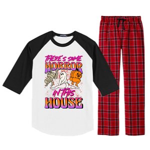 Theres Some Horrors In This House Ghost Pumpkin Halloween Gift Raglan Sleeve Pajama Set