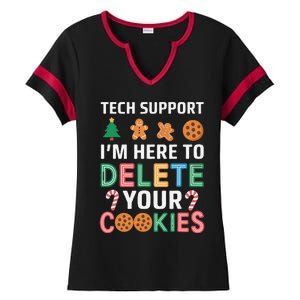 Tech Support Here To Delete Cookies Xmas Christmas Ladies Halftime Notch Neck Tee