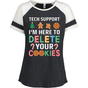 Tech Support Here To Delete Cookies Xmas Christmas Enza Ladies Jersey Colorblock Tee