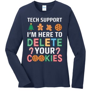 Tech Support Here To Delete Cookies Xmas Christmas Ladies Long Sleeve Shirt