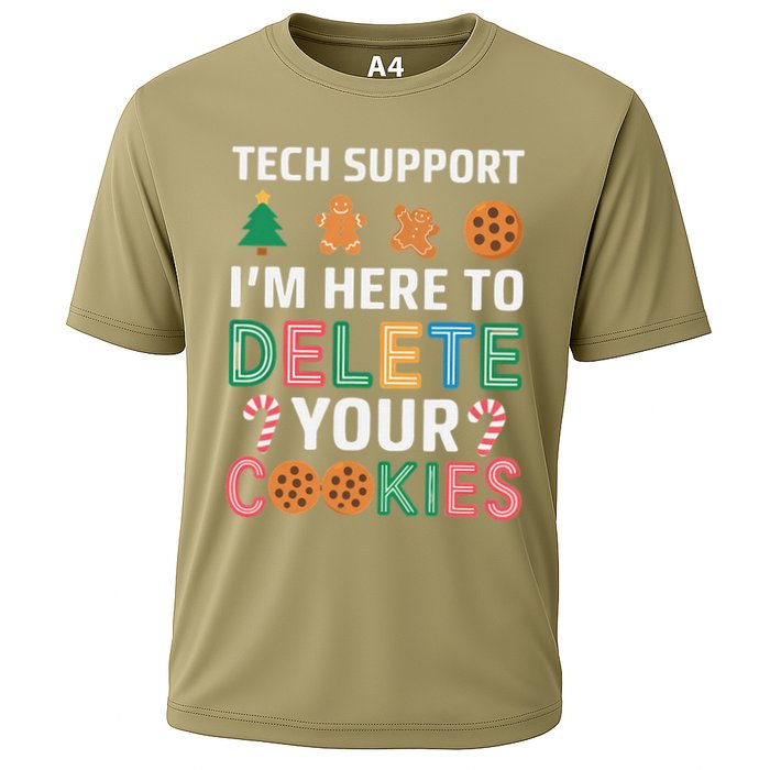 Tech Support Here To Delete Cookies Xmas Christmas Cooling Performance Crew T-Shirt