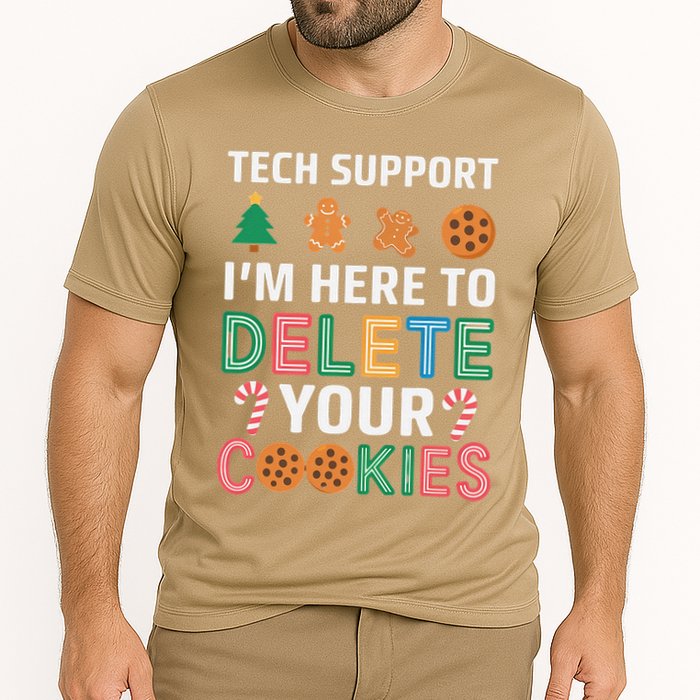 Tech Support Here To Delete Cookies Xmas Christmas Cooling Performance Crew T-Shirt