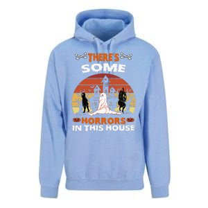 Theres Some Horrors In This House Funny Retro Halloween Unisex Surf Hoodie