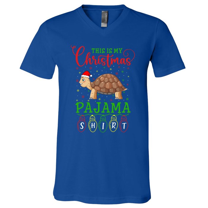 Turtle Santa Hat Xmas Light This Is My Christmas Pajama Meaningful Gift V-Neck T-Shirt