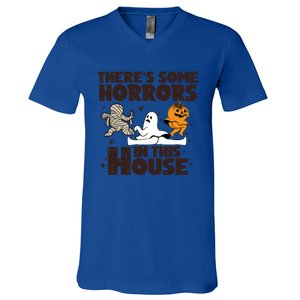 Theres Some Horrors In This House Halloween Ghost Pumpkin Gift V-Neck T-Shirt