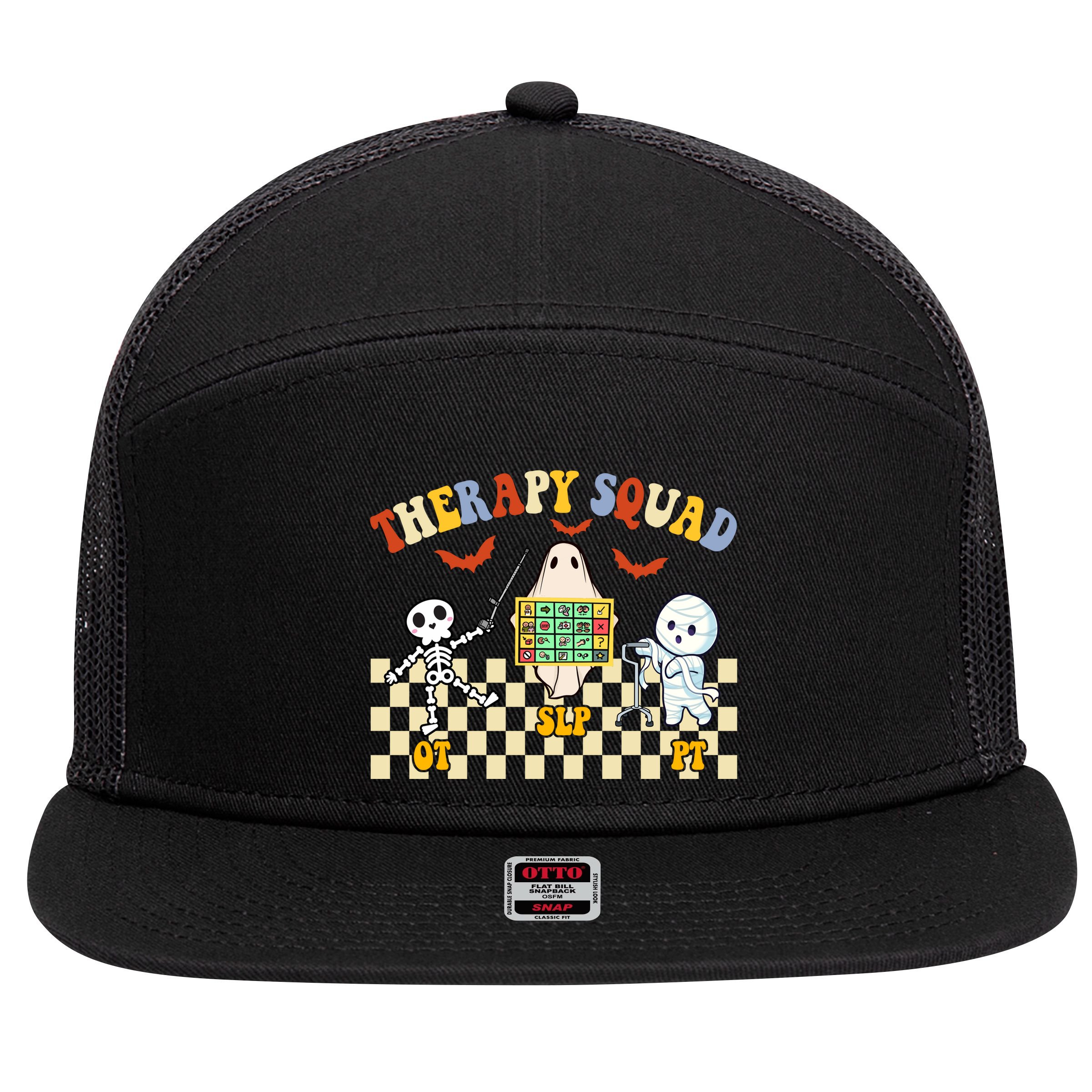 Therapy Squad Halloween Slp Ot Pt Team 7 Panel Mesh Trucker Snapback Hat