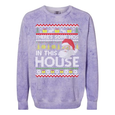 Theres Some Hos In This House Inappropriate Christmas Santa Gift Colorblast Crewneck Sweatshirt