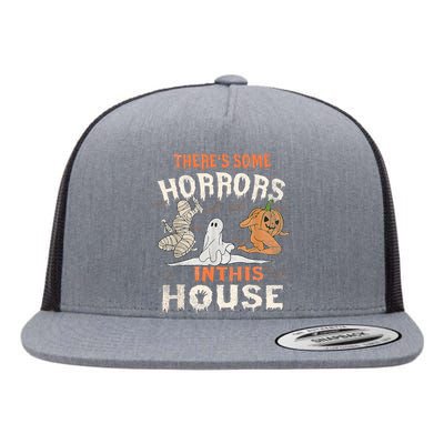 Theres Some Horrors In This House Halloween Pumpkin Ghost Flat Bill Trucker Hat