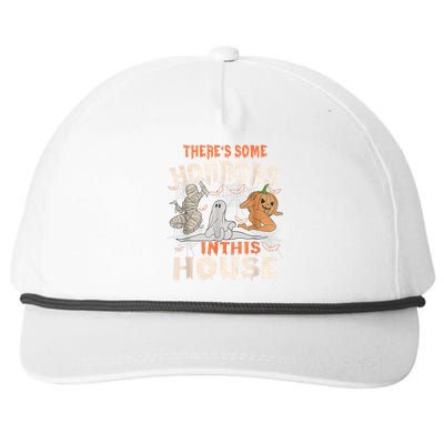 Theres Some Horrors In This House Halloween Pumpkin Ghost Trending Design Snapback Five-Panel Rope Hat