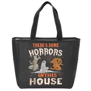 Theres Some Horrors In This House Halloween Pumpkin Ghost Trending Design Zip Tote Bag