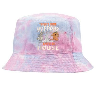 Theres Some Horrors In This House Halloween Pumpkin Ghost Trending Design Tie-Dyed Bucket Hat