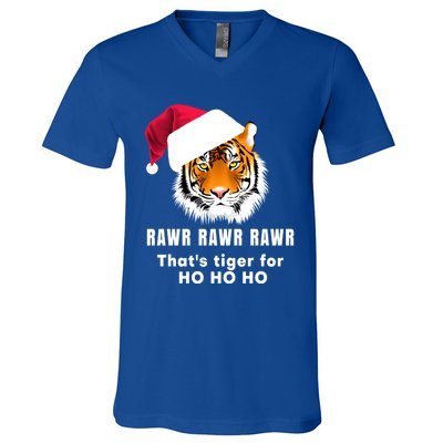 Tiger Santa Hat Rawr Rawr Rawr That's Tiger For Ho Ho Ho Cute Gift V-Neck T-Shirt