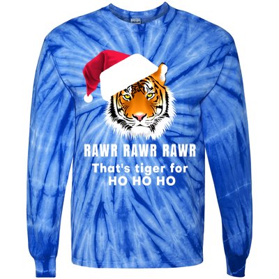 Tiger Santa Hat Rawr Rawr Rawr That's Tiger For Ho Ho Ho Cute Gift Tie-Dye Long Sleeve Shirt